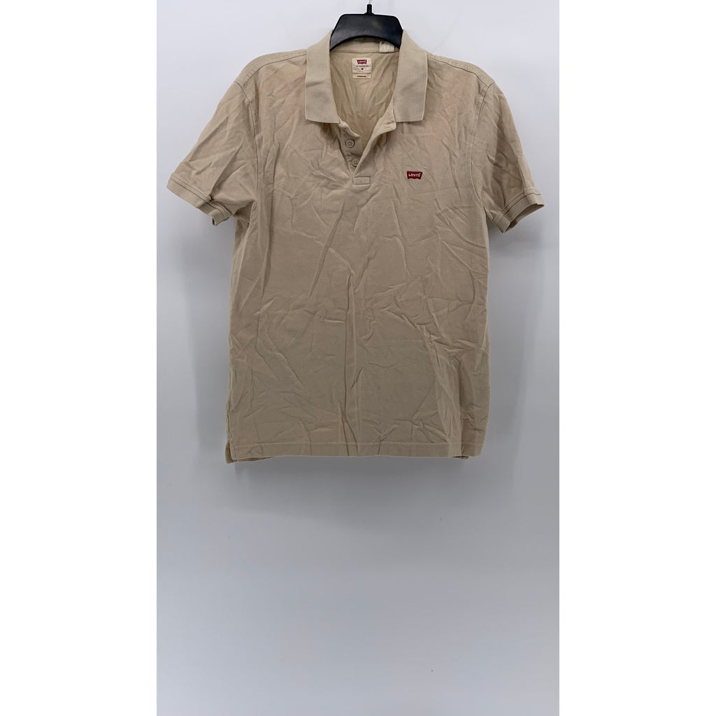 LEVI'S Men's Tan Solid Embroidered Logo Short Sleeve Housemark Polo Shirt SZ M