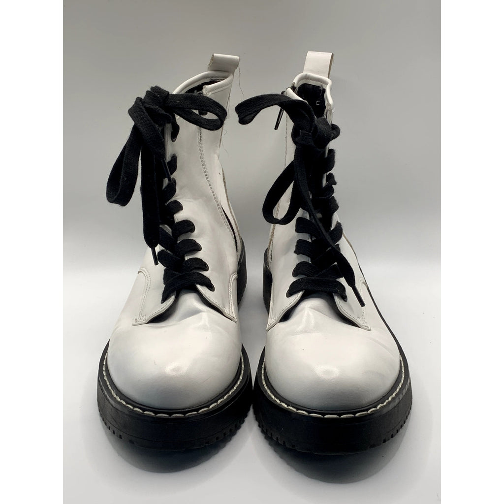 MADDEN GIRL Women's White Kurtt Faux-Leather Side-Zip Lace-Up Combat Boots SZ7.5