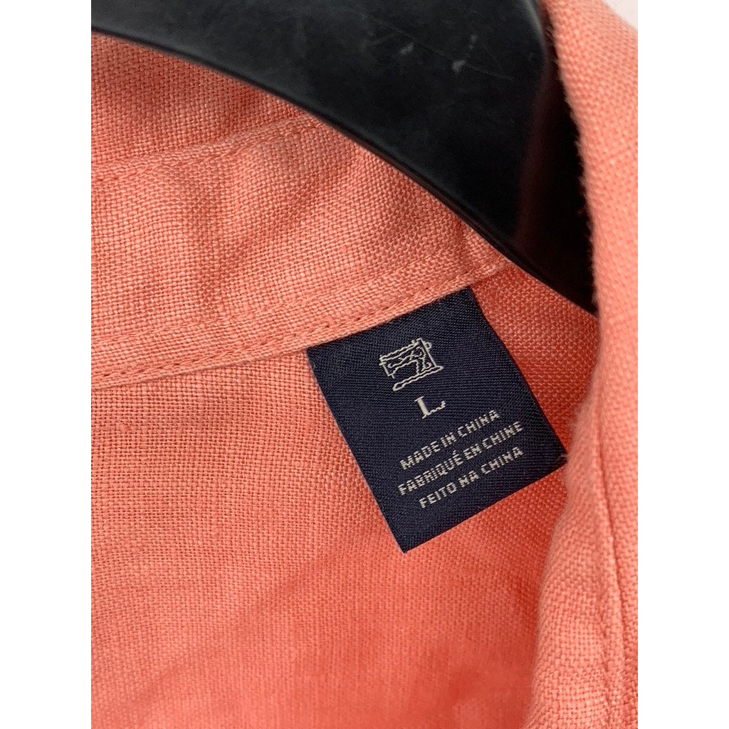 SCOTCH & SODA Men's Coral Linen Regular Fit Button-Up Shirt SZ L