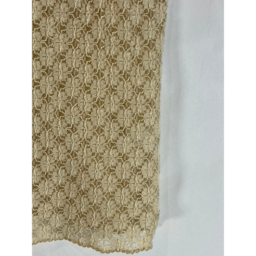BANANA REPUBLIC Women's Tan Lace Stretch V-Neck Short Sleeve Top SZ M