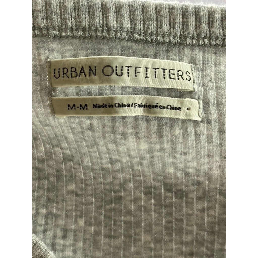 URBAN OUTFITTERS Women's Gray Ribbed Button-Front Long Sleeve Crop Top SZ M