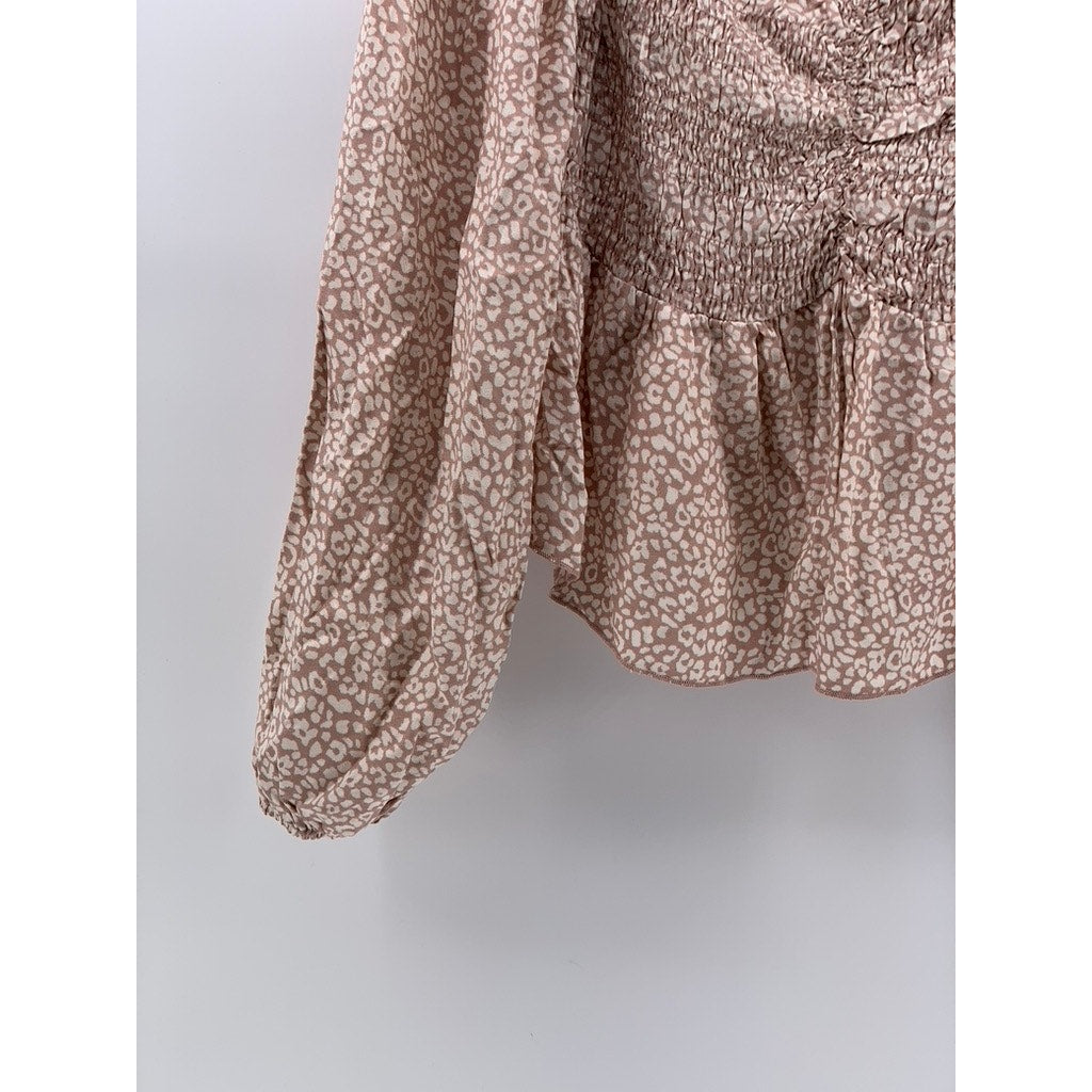 URBAN ROMANTICS Women's Pink Micro Floral Print Long Sleeve Top SZ L