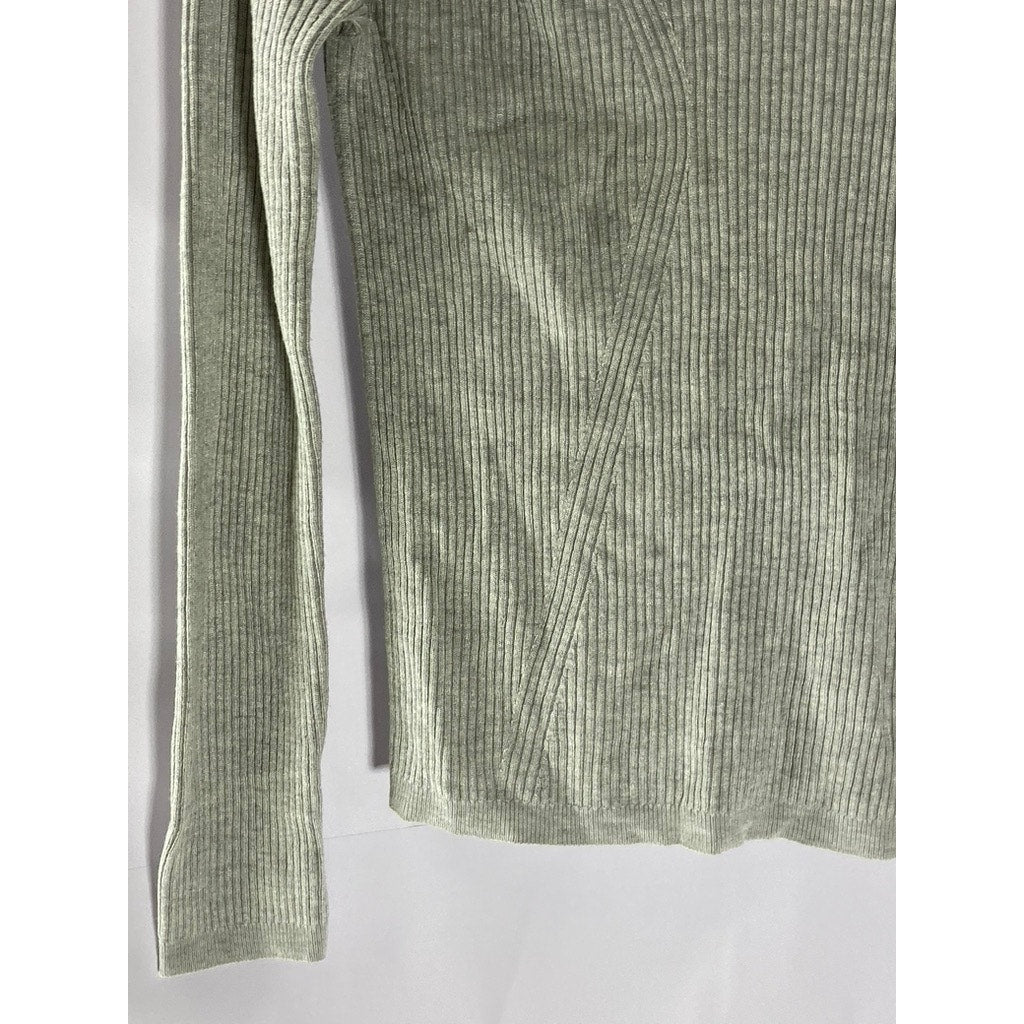 PRIMARK CARES Women's Light Grey Ribbed V-Neck Long Sleeve Top SZ M