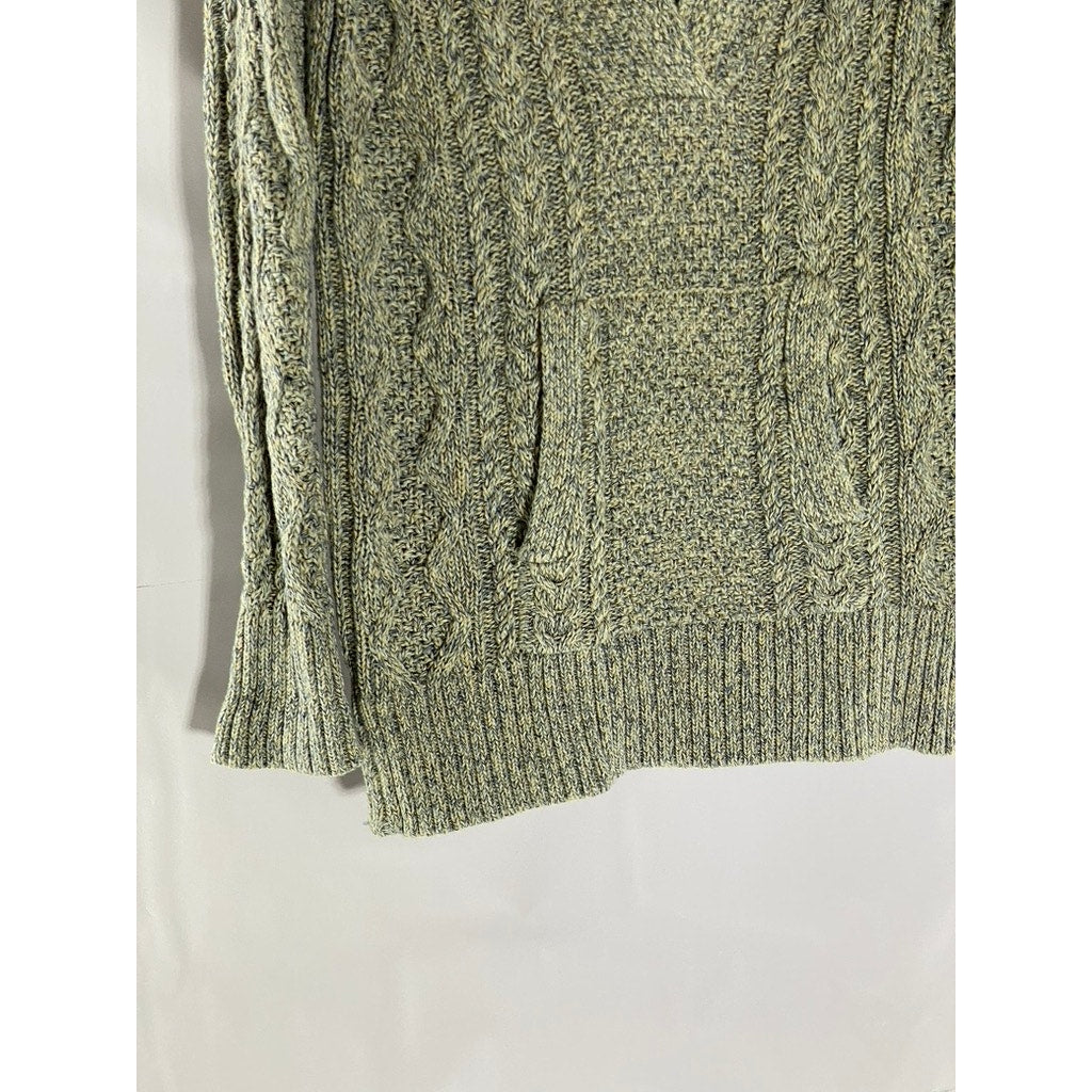 LAUREN JEANS CO. Women's Vintage Gray-Blue Cable Knit V-Neck Hooded Sweater SZXS