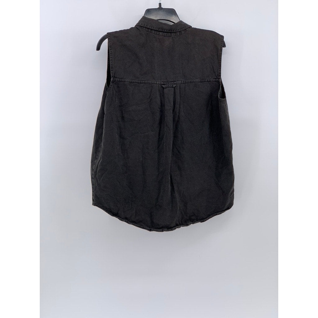 I AM Women's Vintage Black Button-Up Sleeveless Oversized Top SZ M