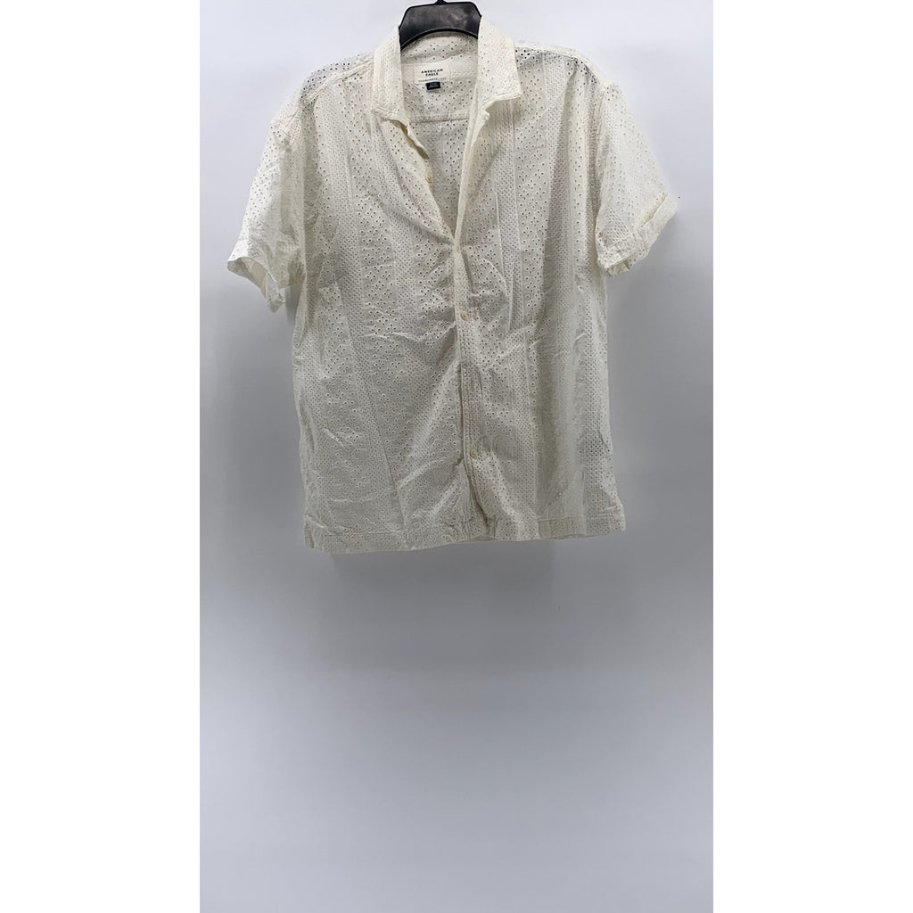 AMERICAN EAGLE Men's Off-White Eyelet Button-Up Short Sleeve Shirt SZ S
