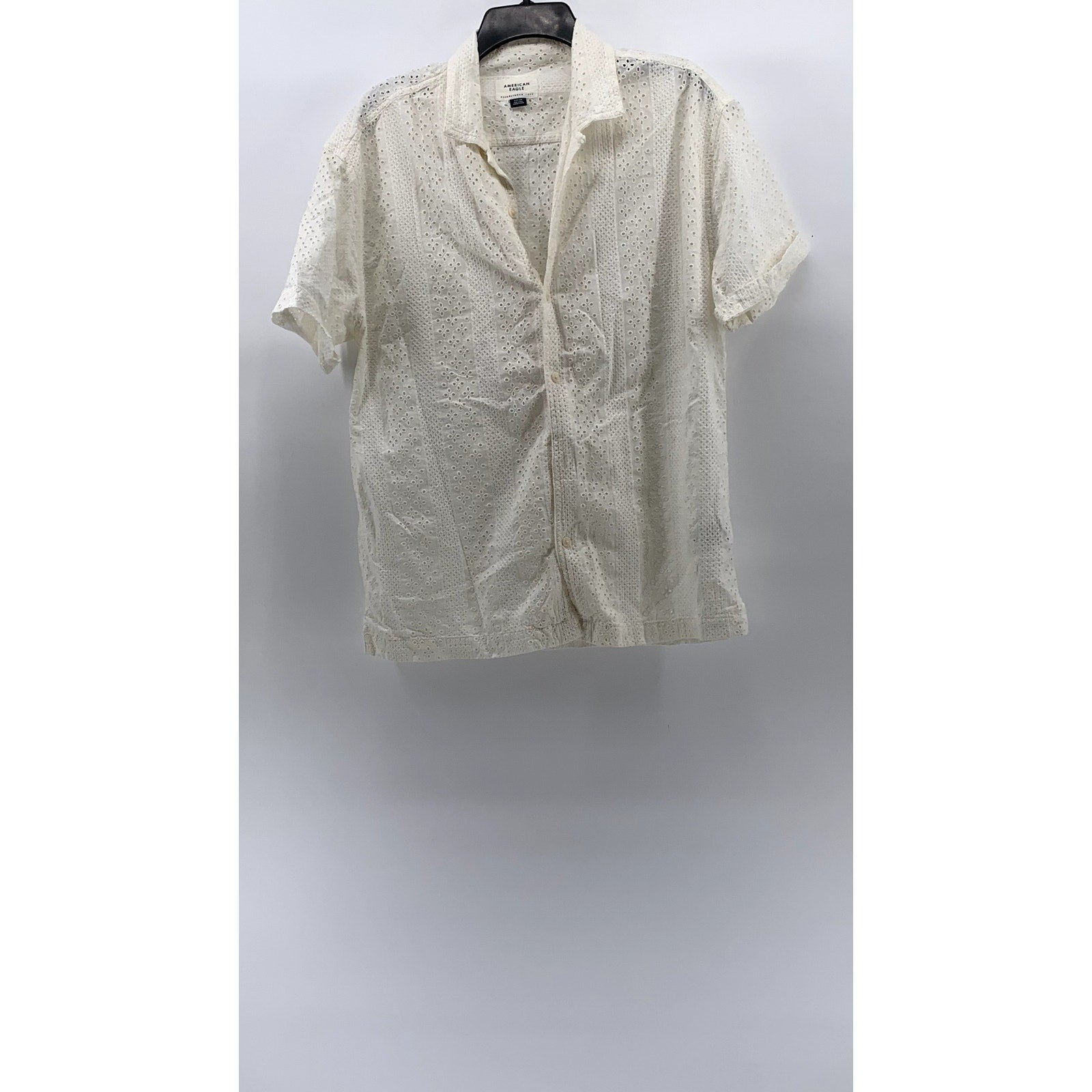 AMERICAN EAGLE Men's Off-White Eyelet Button-Up Short Sleeve Shirt SZ S