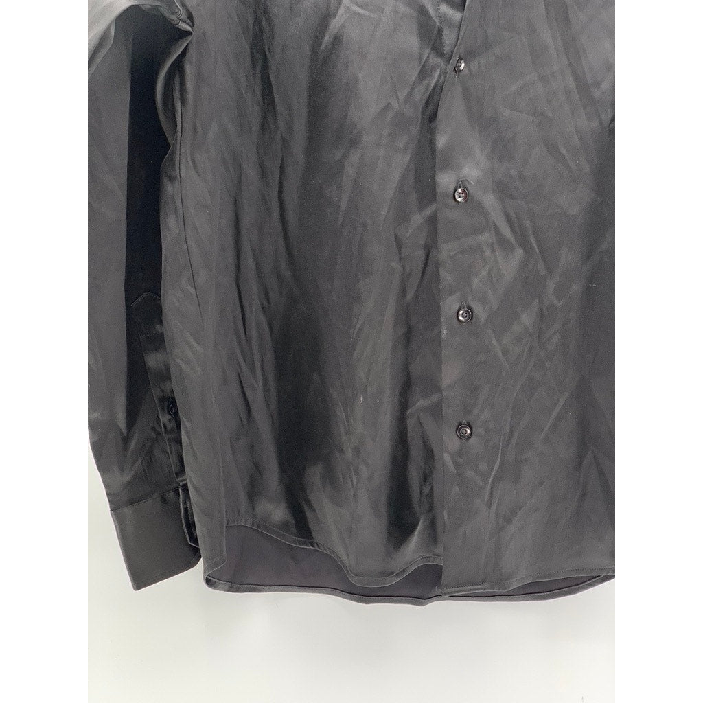 VAN HEUSEN Men's Black Solid Slim-Fit Button-Up Long Sleeve Shirt SZ 15.5