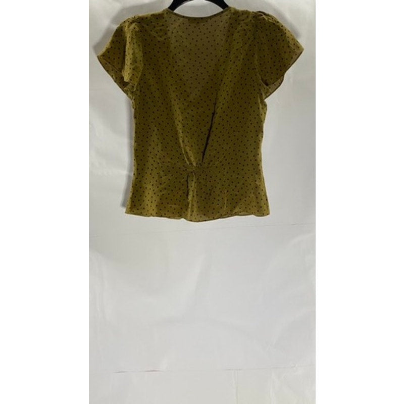 MADEWELL Women's Dark Green Polka Dot Silk Carmelina Flutter-Sleeve Top SZ 0