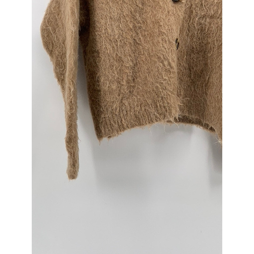 MADEWELL Women's Tan Heather Fawn Brushed Button-Up Cropped Cardigan SZ XS