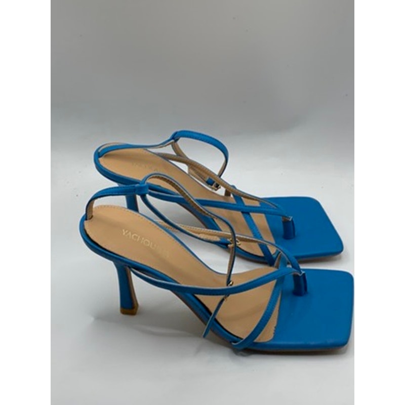 YACHOU Women's Blue Thong Strappy Heeleda Sandals SZ 37
