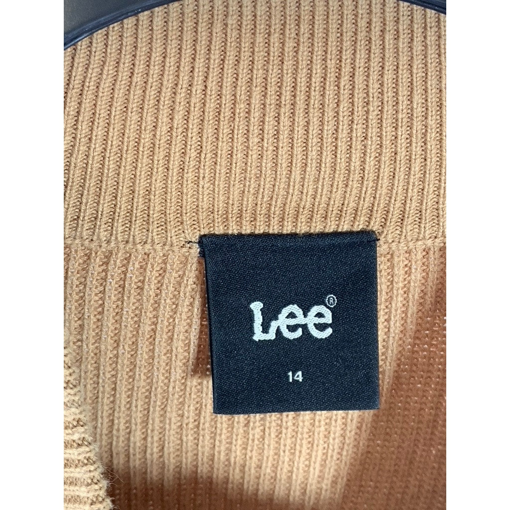 LEE Women's Brown Patch Logo Ribbed Mock-Neck Pullover Sweater SZ 14(L)