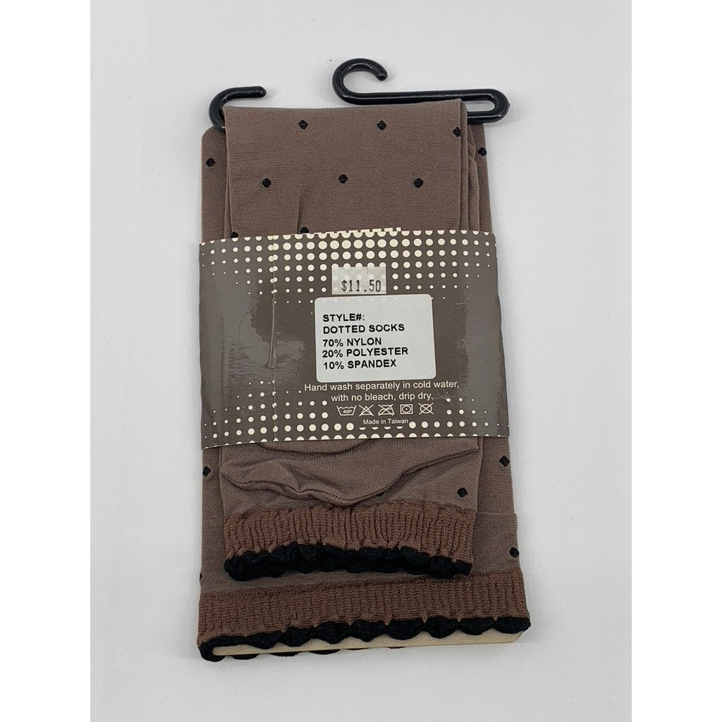 FRENCH CURVE Women’s Brown Micro-Dot Sheer Lettuce-Trim Anklet Socks SZ OS