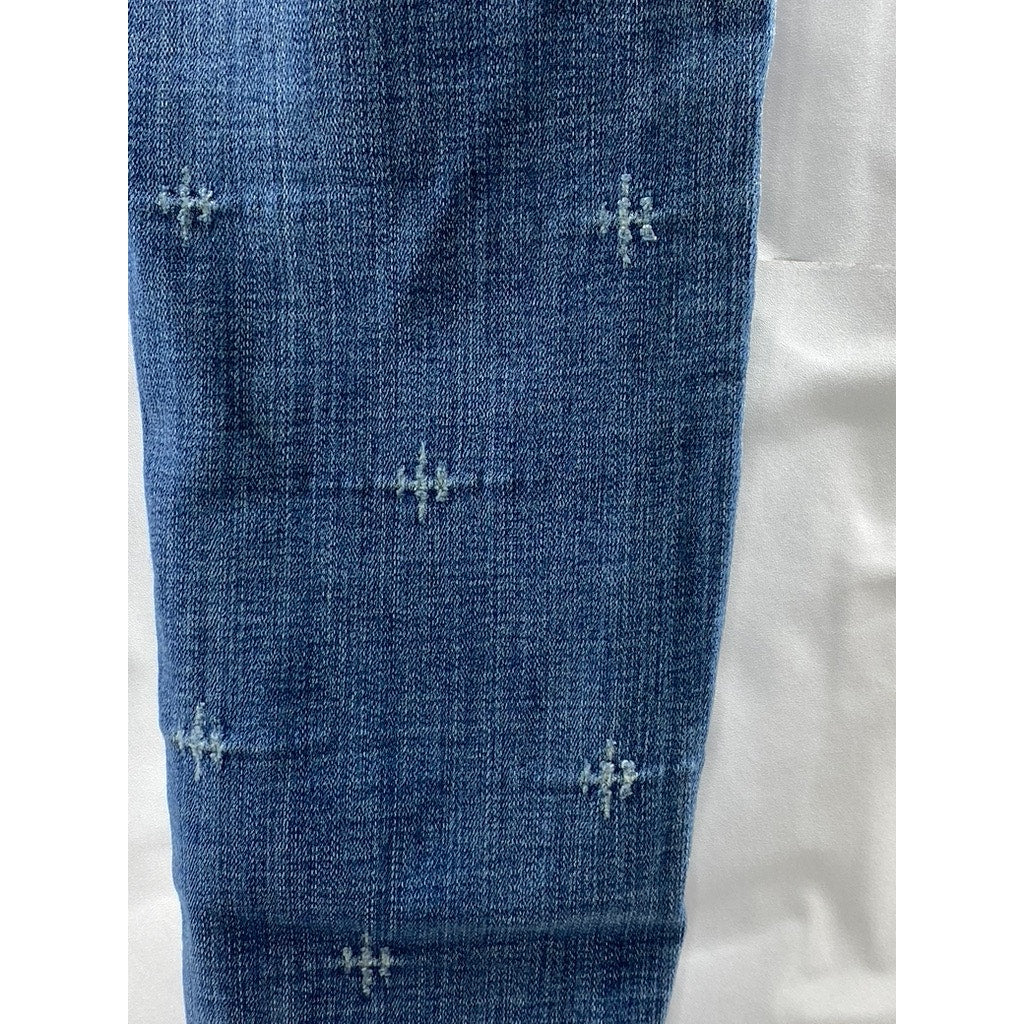 EXPRESS Women's Medium Blue Denim Distressed Raw-Hem Stretch Mid-Rise Jeans SZ6L