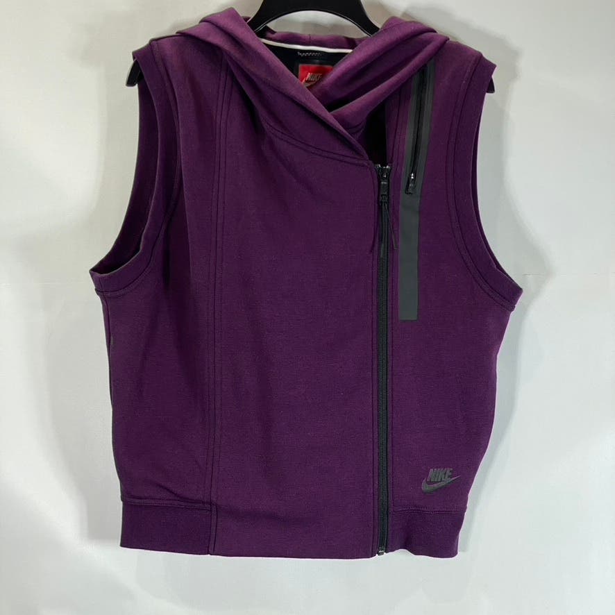 NIKE Women’s Purple Fleece Hooded Asymmetrical Zip-Up Sport Tech Vest SZ M