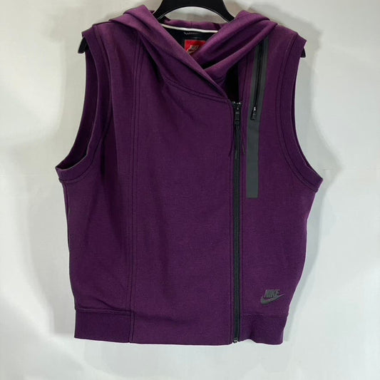 NIKE Women’s Purple Fleece Hooded Asymmetrical Zip-Up Sport Tech Vest SZ M