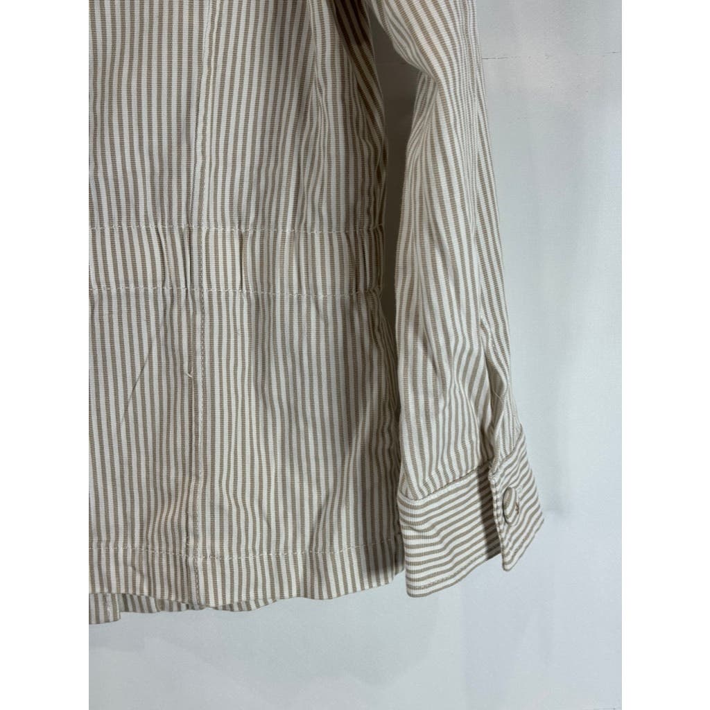 MARELLA SPORT Women's Button Down Striped Tan/White Shirt Jacket SZ 10 US