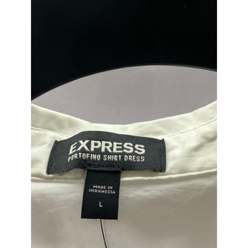 EXPRESS Women's White Solid Button-Up Long Sleeve Portofino Midi Shirt Dress SZL