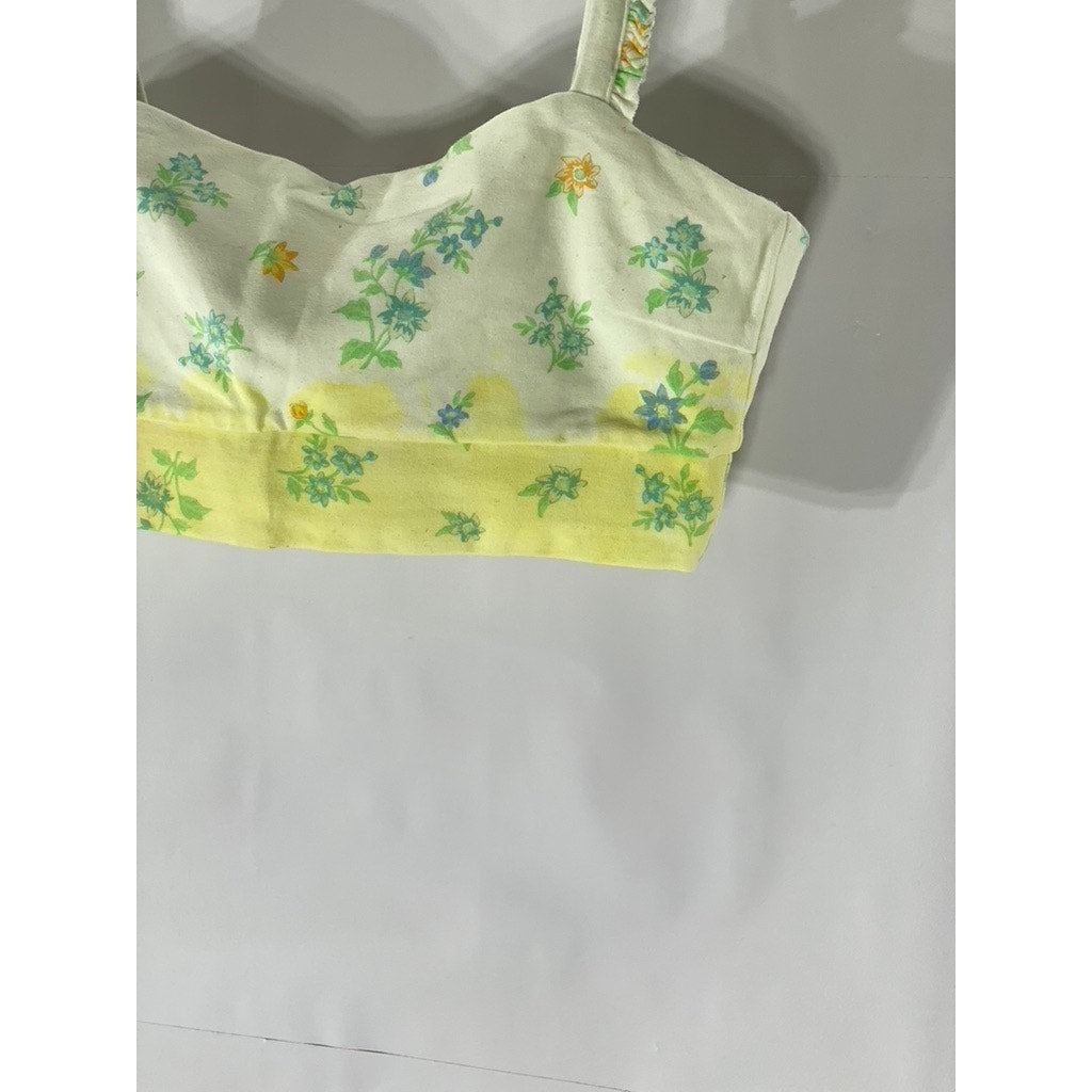 SINCERELY JULES X BANDIER Women's White-Yellow Floral Ruffle-Sleeve Bralette SZM