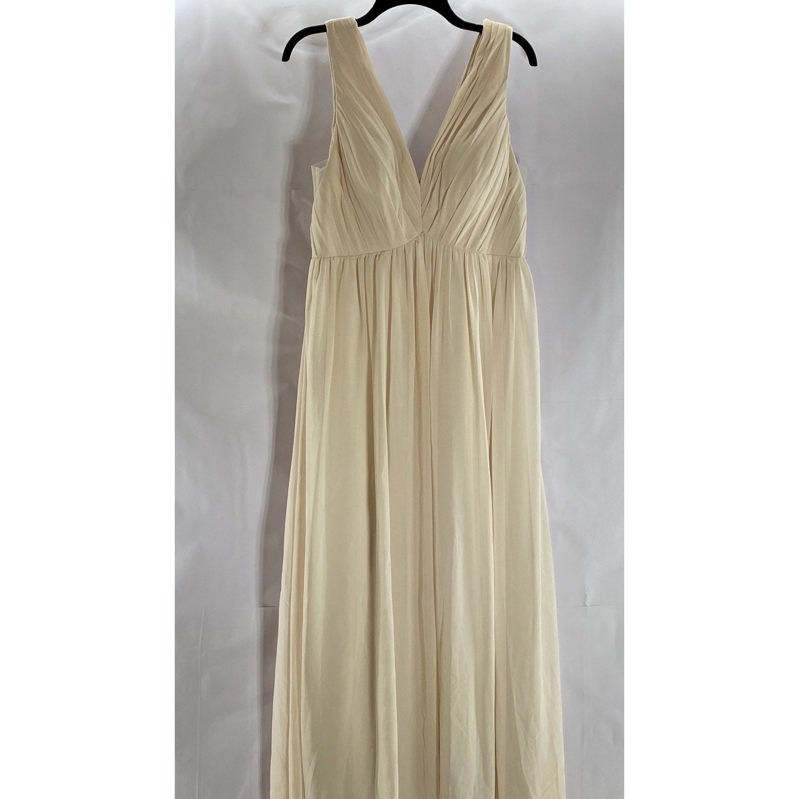 AZAZIE Women's Beige Double V-Neck Sleeveless Mesh Maxi A-Line Dress SZ 12