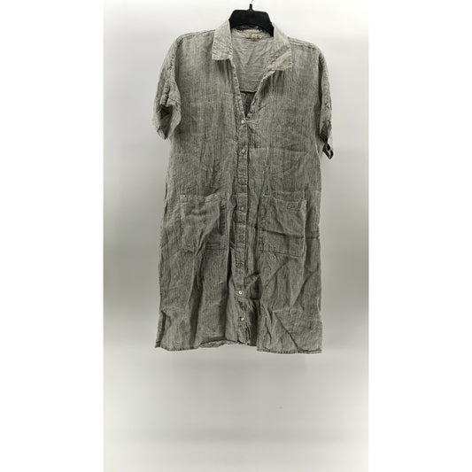 EILEEN FISHER Women's Gray Button-Up Short Sleeve Knee Length Shirt Dress SZ S