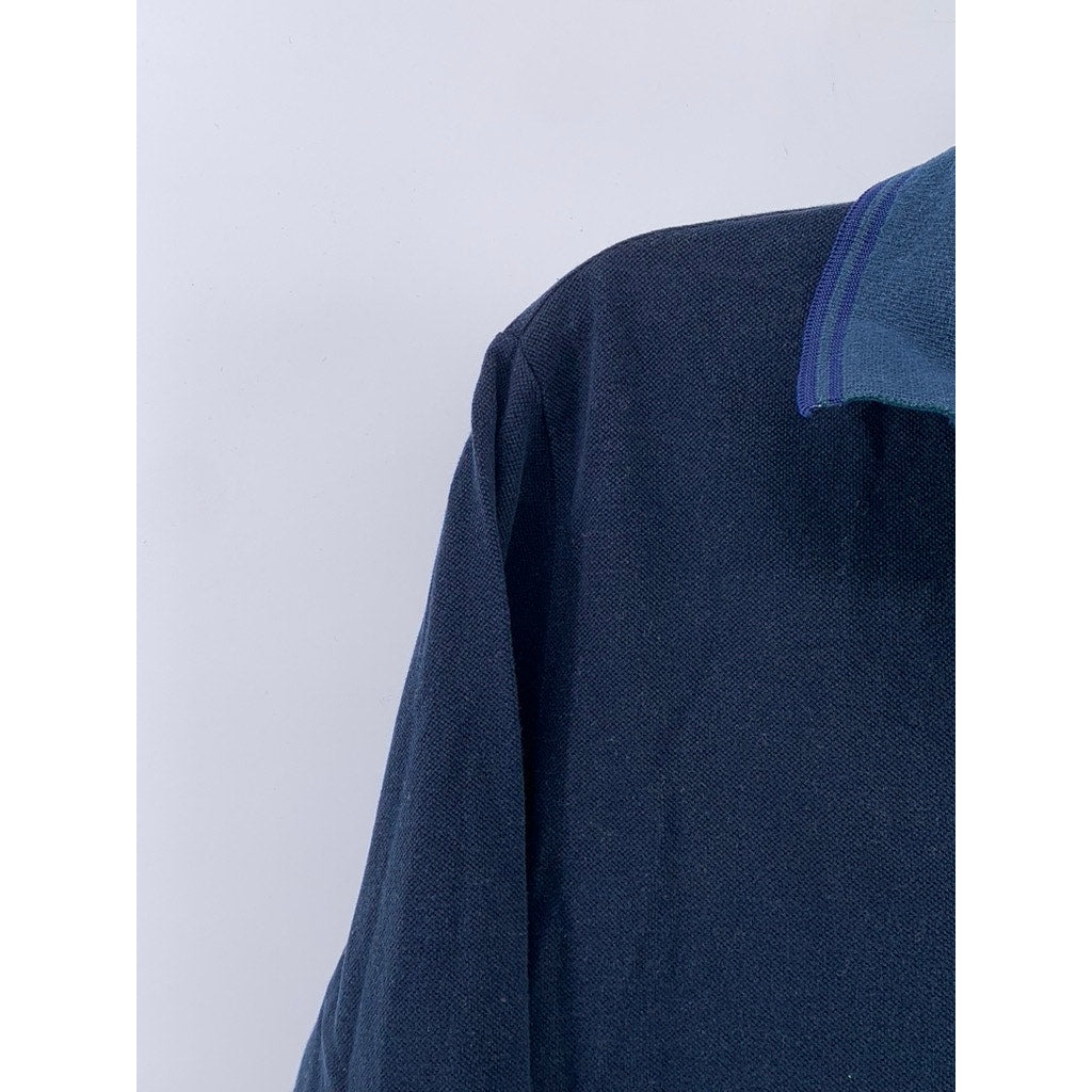 FRED PERRY Men's Navy Blue Textured Long Sleeve Polo Shirt SZ 42(L)