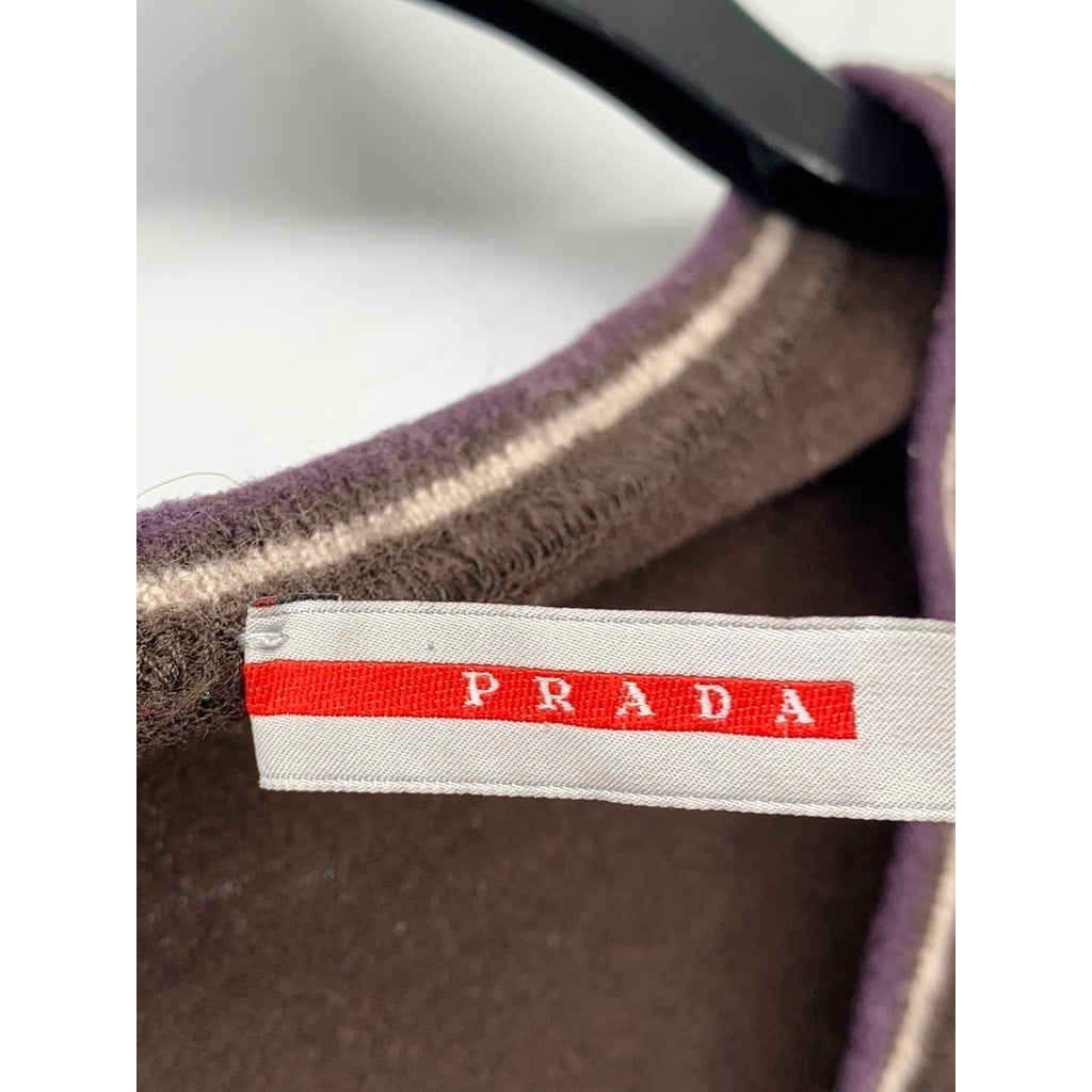 PRADA Women’s Brown Cashmere V-Neck  Distressed Y2K Top SZ S