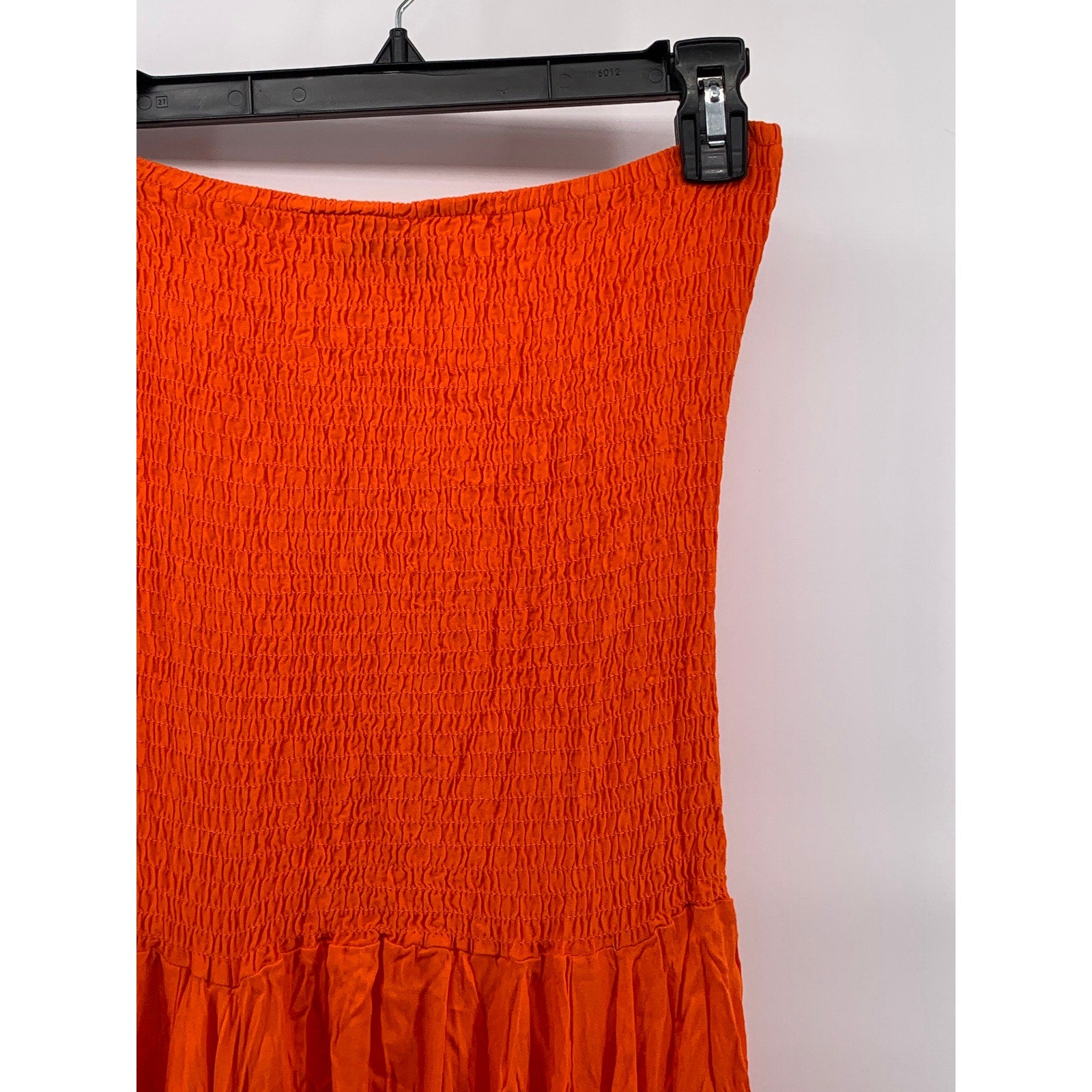 ECOTE Women's Orange Y2K Strapless Handkerchief Hem Smocked Midi Dress SZ M