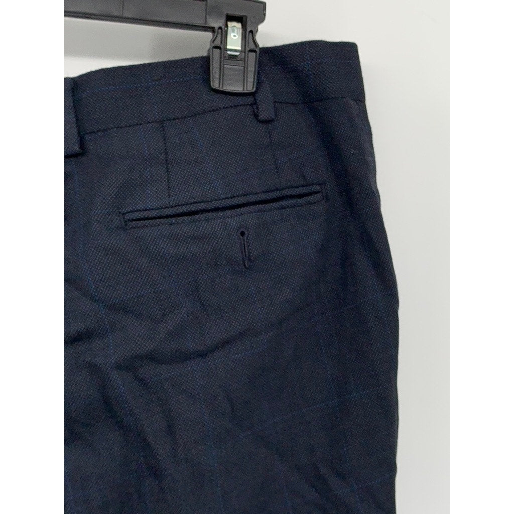UNBRANDED Men's Blue Textured Windowpane Straight-Leg Regular Fit Pant SZ 36