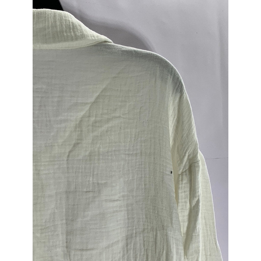 SHEIN Women’s Off-White Oversized-Fit Button-Ip Long Sleeve Top SZ S