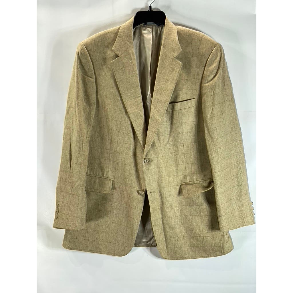 BROOKS BROTHERS Men's Tan Windowpane Silk Blend Two-Button Suit Jacket SZ 42R