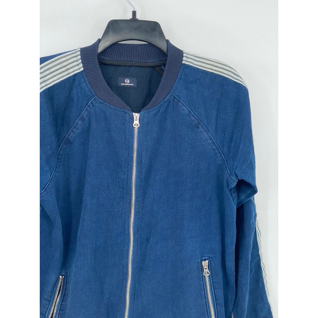 ADRIANO GOLDSCHMIED KIDS Boy's Blue Denim Striped Zip-Up Long Sleeve Jacket SZ M