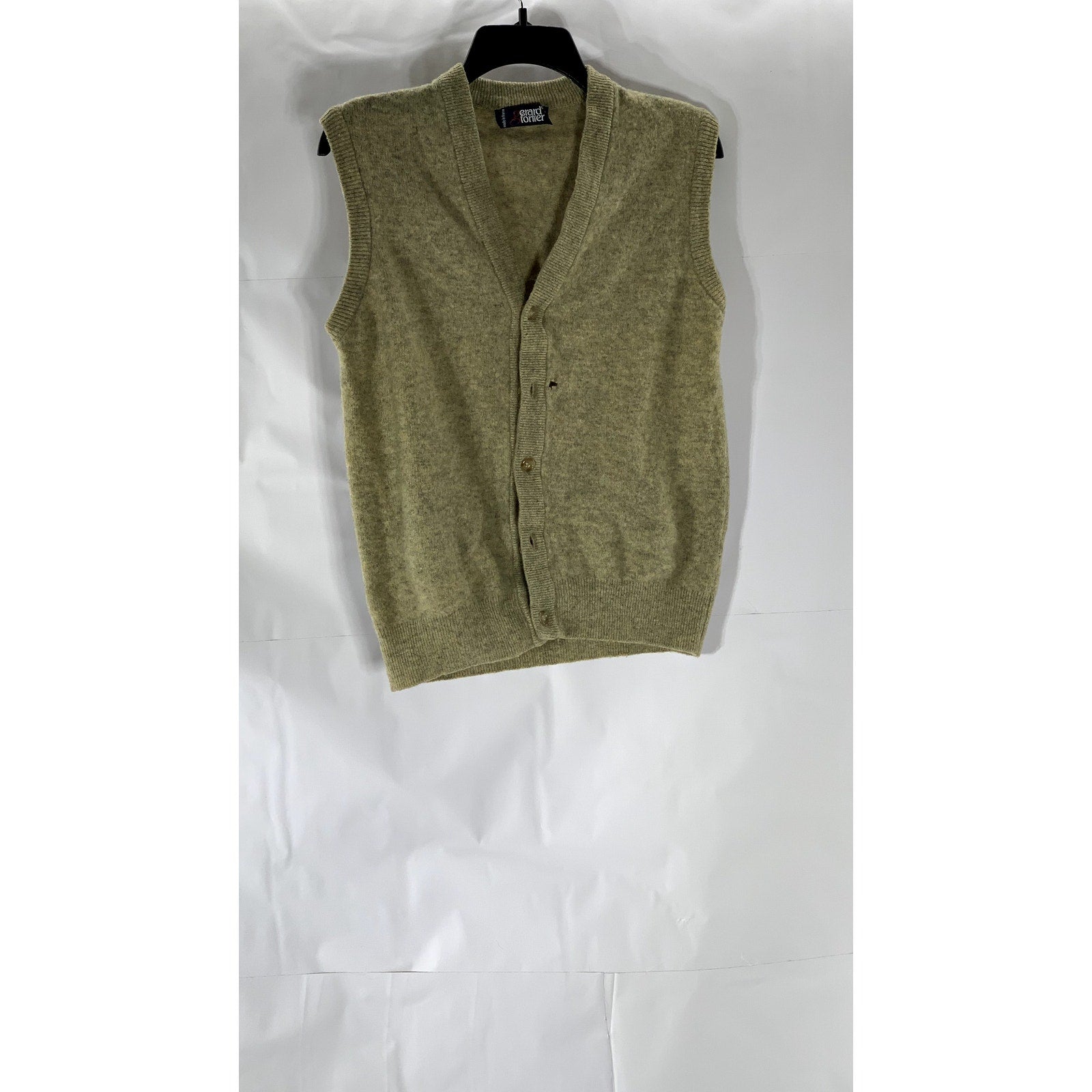 GERARD FORTIER Men’s Olive Green Wool-Blend V-Neck Button-Up Sweater Vest SZ2(S)