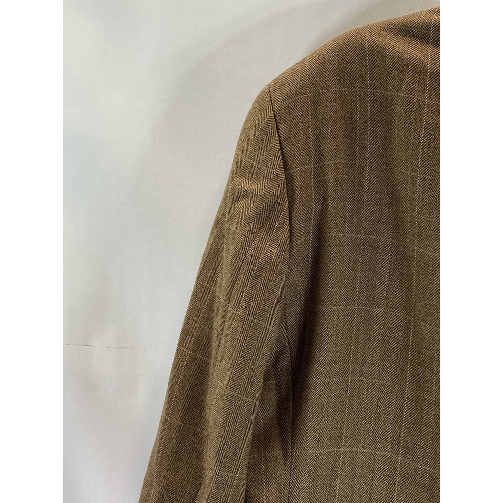 LAUREN RALPH LAUREN Men's Brown Windowpane Wool Two-Button Short Blazer SZ 42S