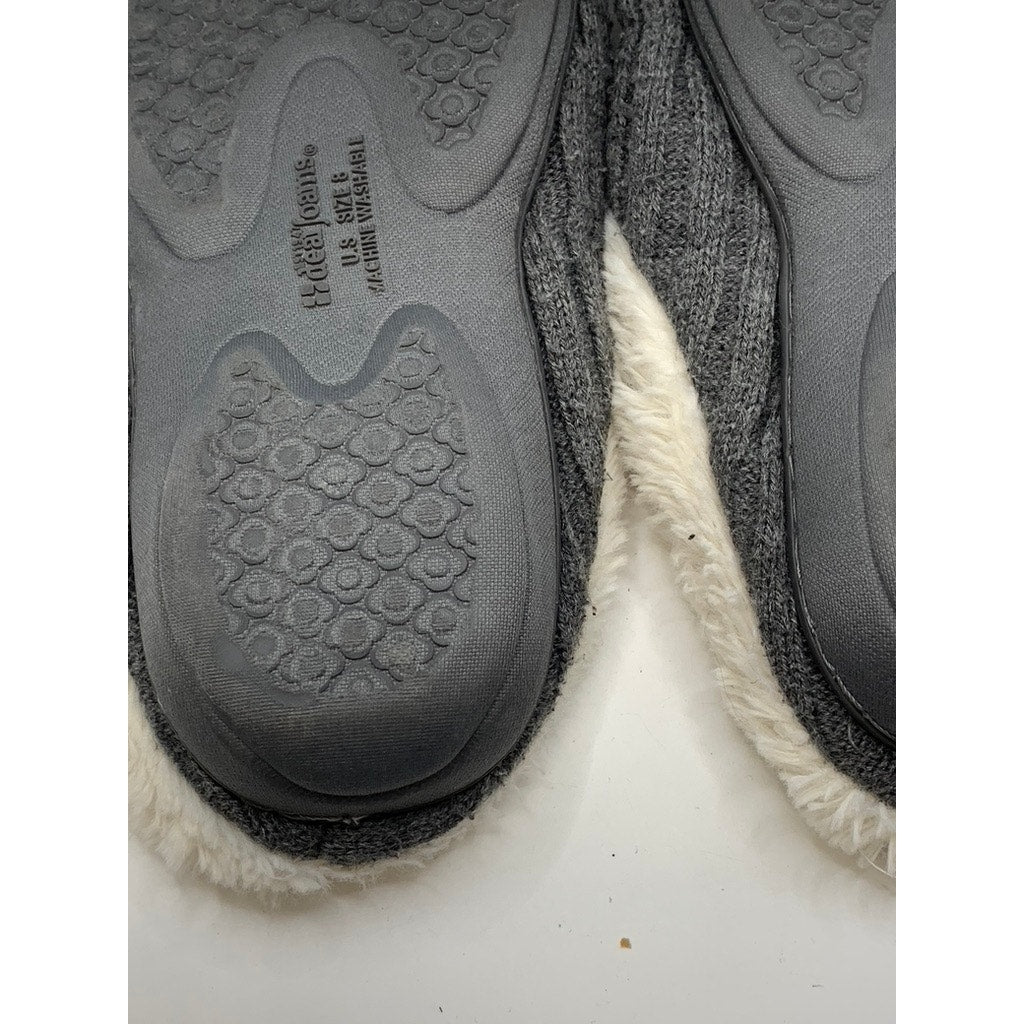 DEAR FOAMS Women's Charcoal Ribbed Faux Fur Slippers SZ 8