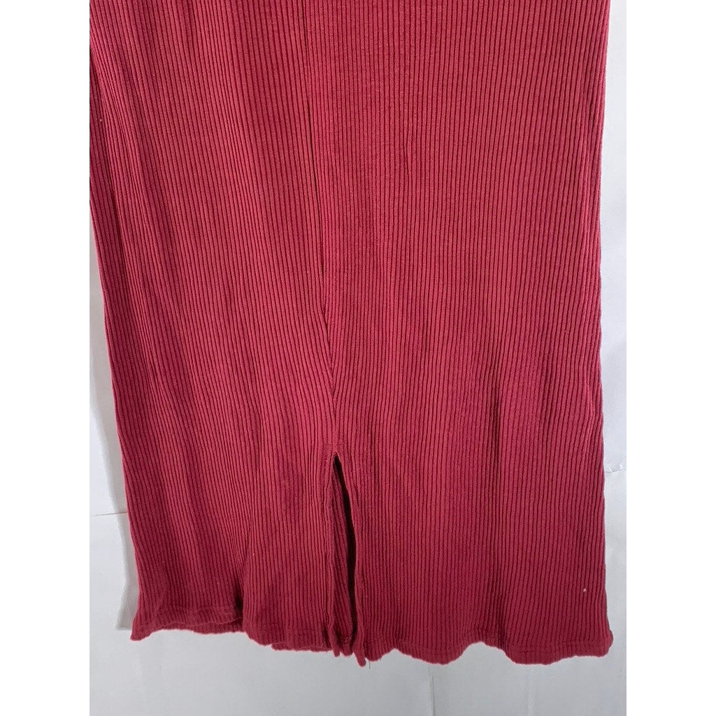 ASOS Women's Burgundy Ribbed Mock-Neck Sleeveless Ribbed Front-Slit Dress SZ 4