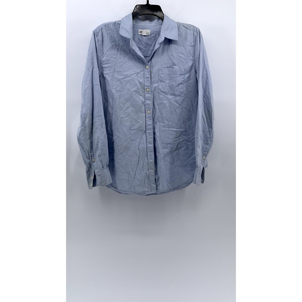GAP Women's Light Blue New Fitted Boyfriend Button-Up Long Sleeve Top SZ M