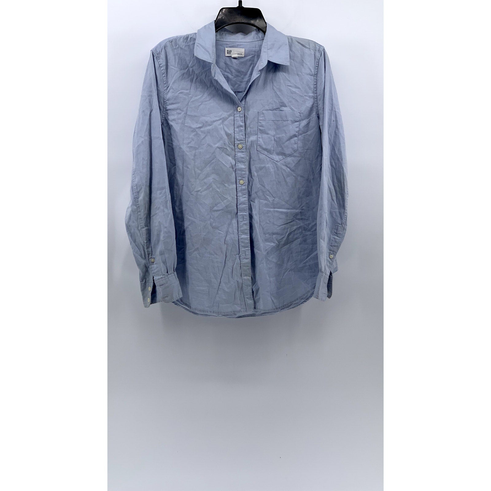 GAP Women's Light Blue New Fitted Boyfriend Button-Up Long Sleeve Top SZ M
