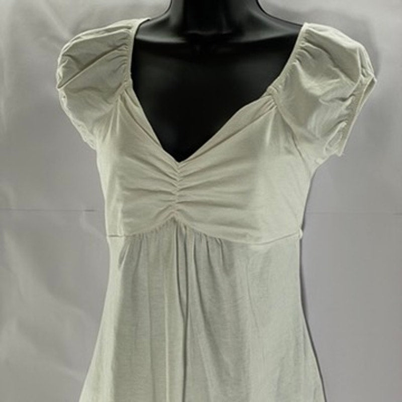 UNBRANDED Women's White Ruched V-Neck Tie-Back Short Sleeve Mini Dress SZ S