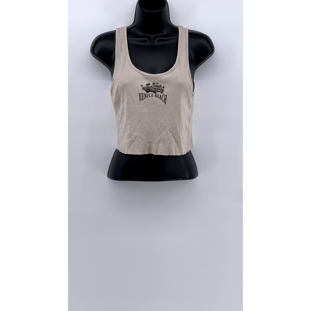 GARAGE Women's Cotton Light Brown Venice Beach Cropped Tank Top SZ L