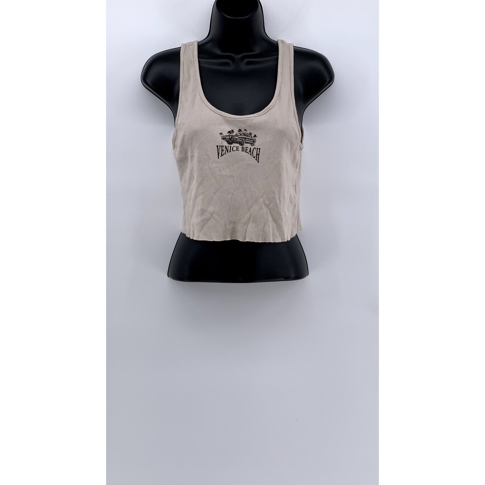 GARAGE Women's Cotton Light Brown Venice Beach Cropped Tank Top SZ L