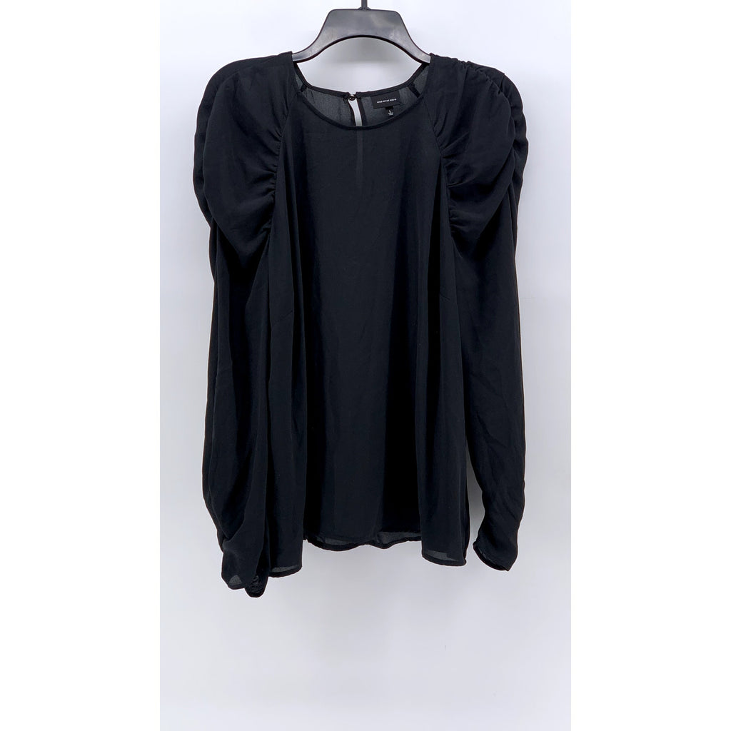 WHO WHAT WEAR Women's Black Long Puff Sleeve Top SZ L
