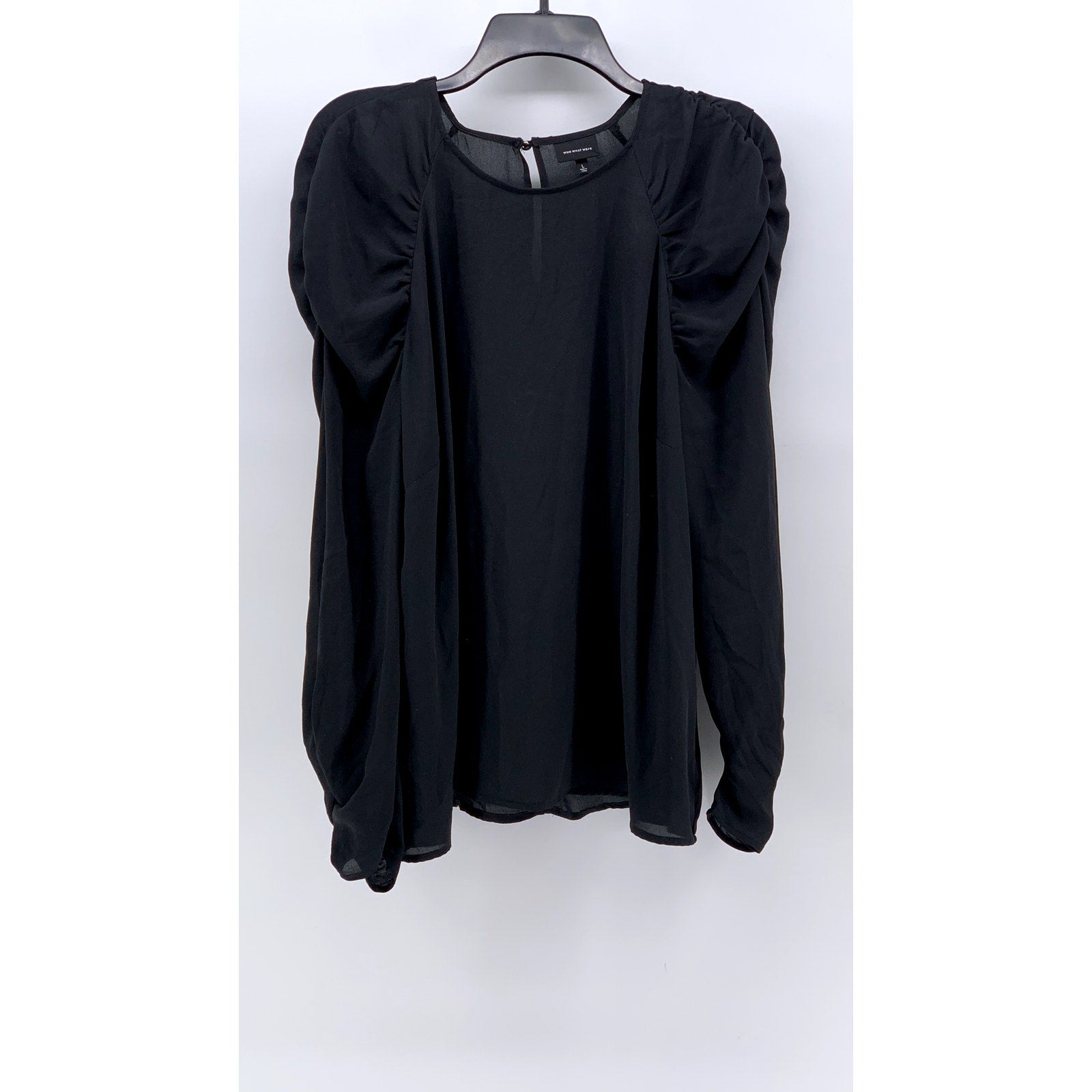 WHO WHAT WEAR Women's Black Long Puff Sleeve Top SZ L