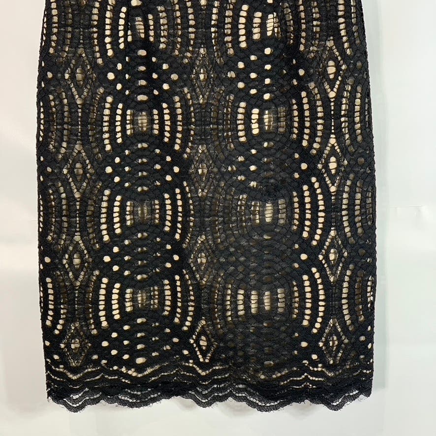 NUE by SHANI Women's Black Lace Nude Lined V Neck Dress SZ 4
