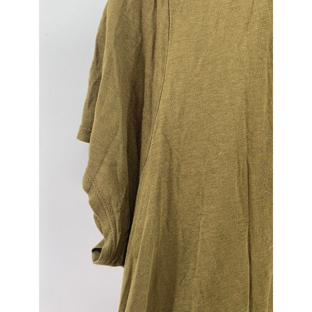 BP. Women's Olive Green Solid Crewneck Cotton-Blend Short Sleeve Top SZ L