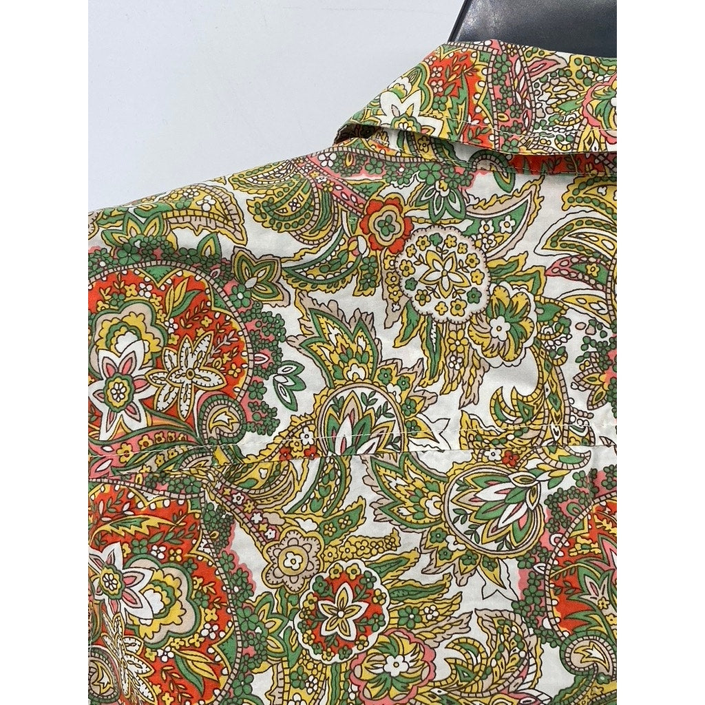TALBOTS Women’s Petite Tan Multi Floral Print Button-Up Long Sleeve Top SZ 10P