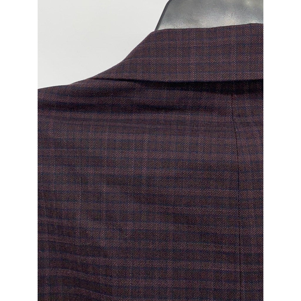 TOMMY HILFIGER Men's Brown Micro Grid Two-Button Blazer SZ 48R