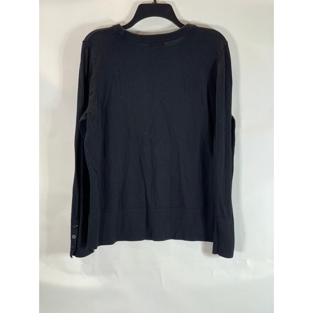 HALOGEN Women's Black Crewneck Long Sleeve Button Cuff Pullover Sweater SZ 2XL