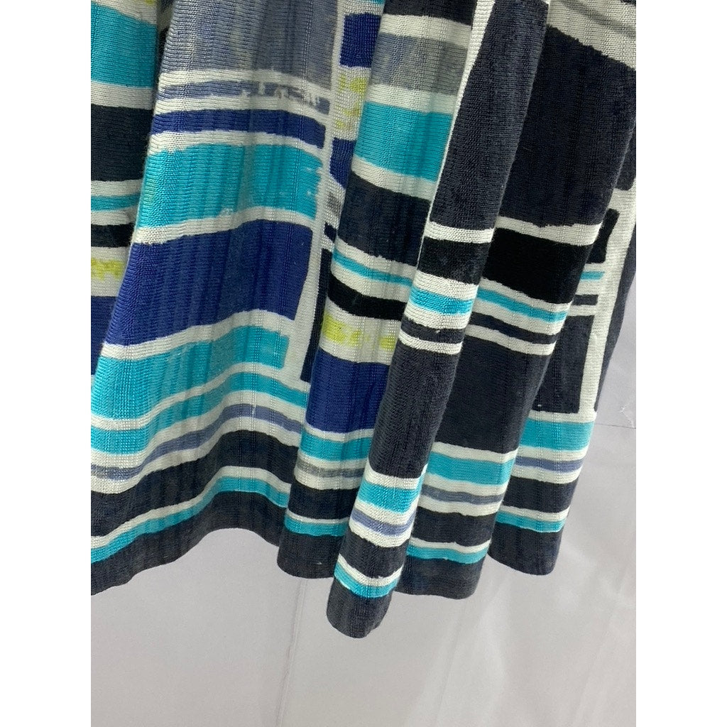 NIC+ZOE Women's Blue Printed Crewneck Fit&Flare Sleeveless Mini Dress SZ M