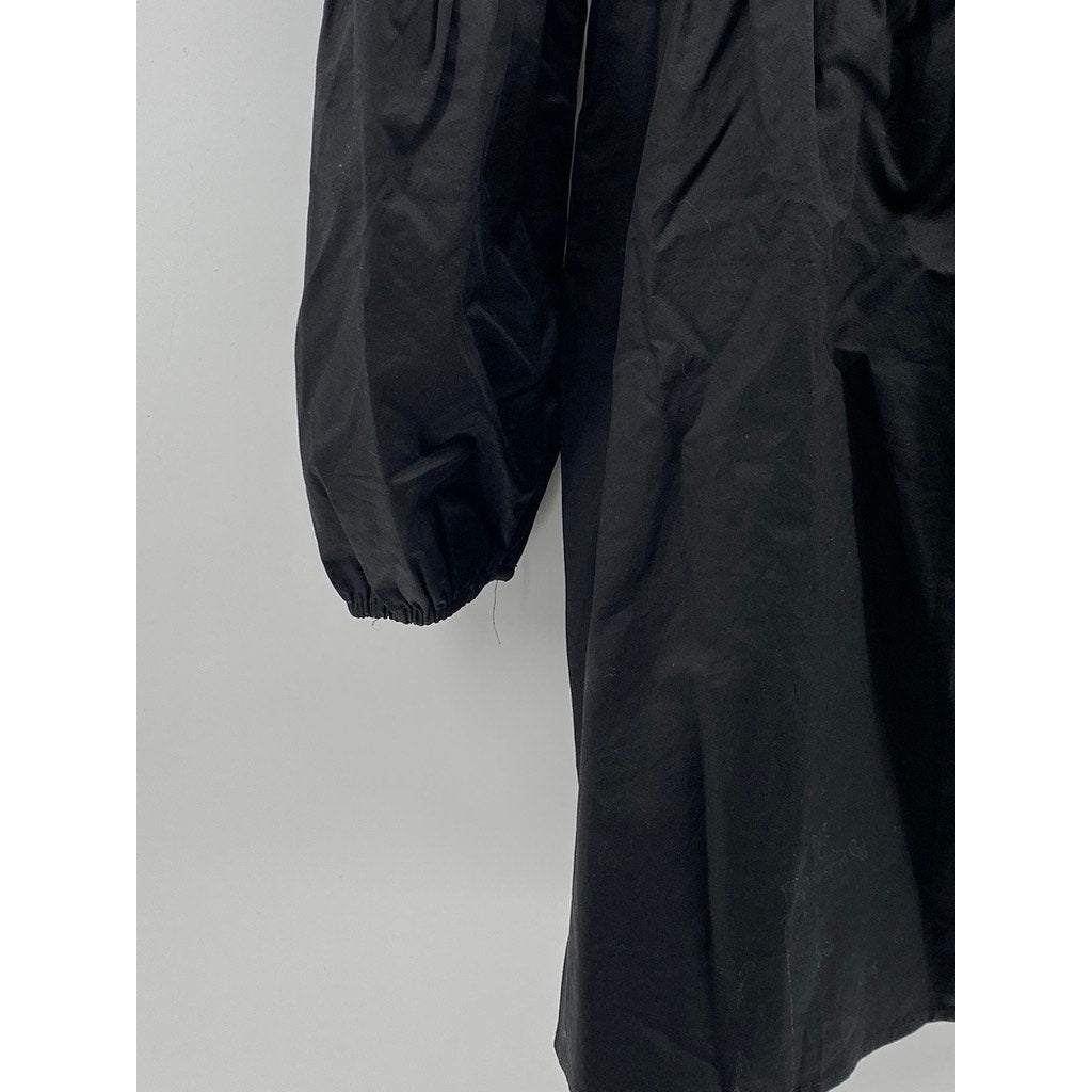 LINYI STUDIO Women's Black Solid Straight-Neck Puff-Sleeve A-Line Mini Dress SZL